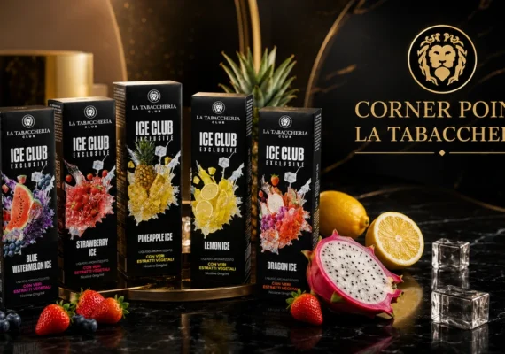 Confezioni Ice Club Exclusive con logo Corner Point La Tabaccheria, frutta e ghiaccio, disponibili da eBreeze Viterbo