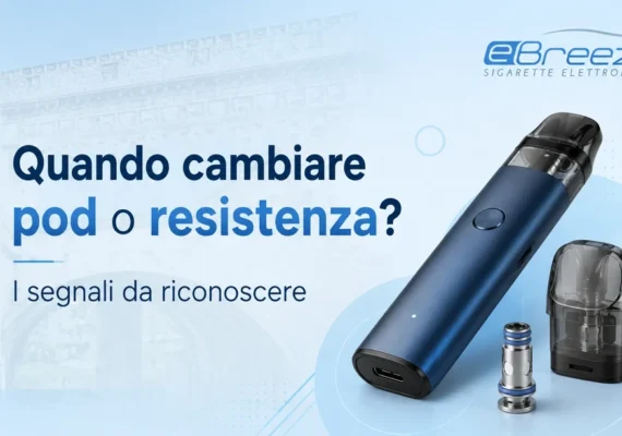 Sigaretta elettronica con pod e resistenza di ricambio per riconoscere quando è necessario sostituirle.