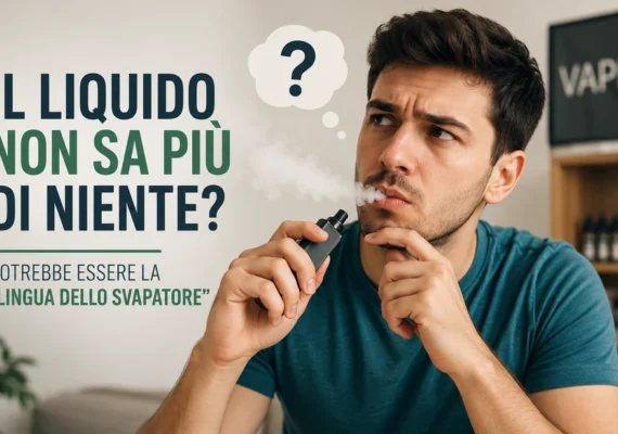 Persona che usa una sigaretta elettronica e si chiede perché il liquido non abbia più sapore